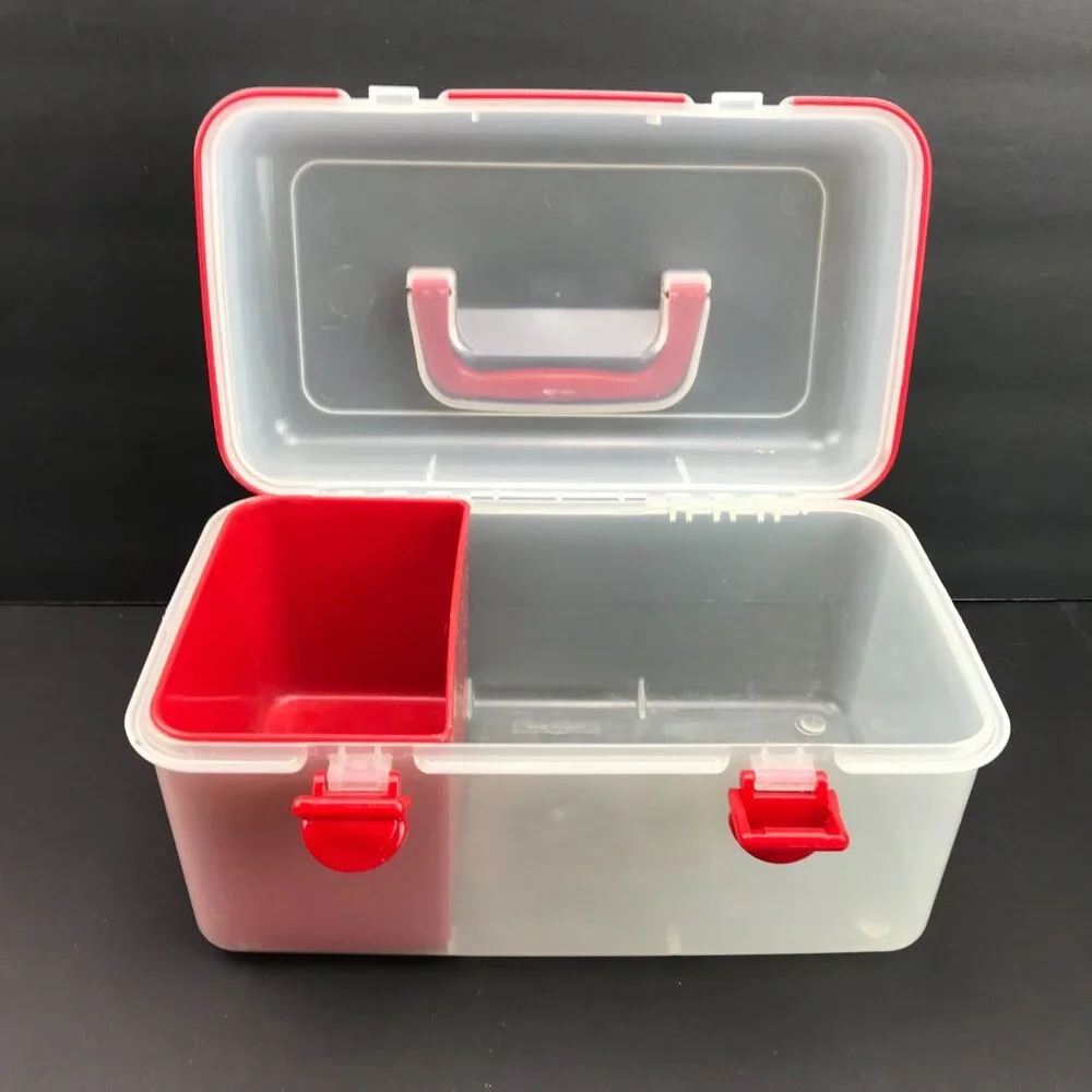 Clear Red Lunch Organizing Box Caddy 9.5